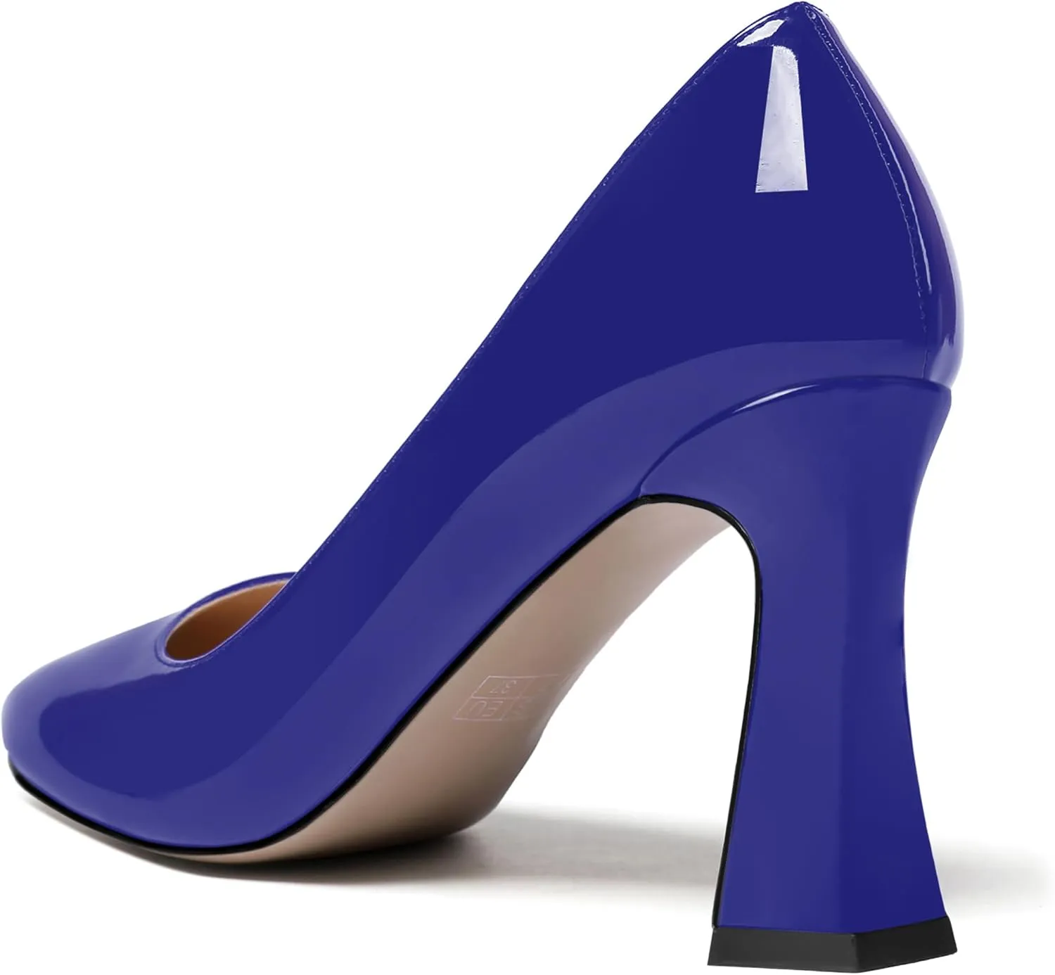SKYSTERRY Womens Patent Slip On Round Toe Office Casual Spool High Heel Pumps Shoes 3.3 Inch