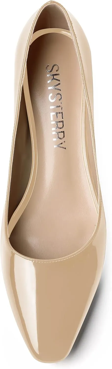 SKYSTERRY Women's Patent Slip On Square Toe Office Casual Spool Low Heel Pumps Shoes 1.5 Inch