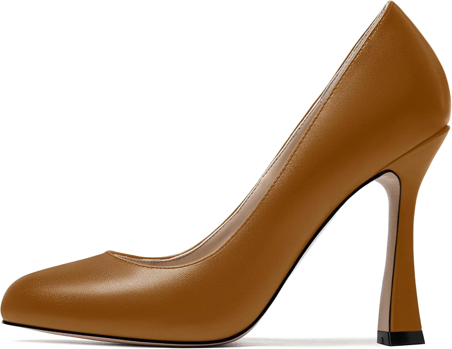 SKYSTERRY Womens Round Toe Casual Office Matte Slip On Spool High Heel Pumps Shoes 4 Inch