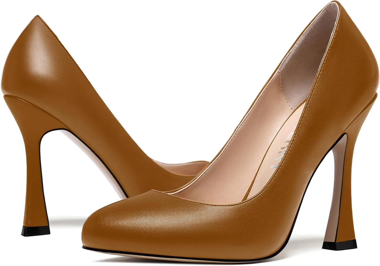SKYSTERRY Womens Round Toe Casual Office Matte Slip On Spool High Heel Pumps Shoes 4 Inch
