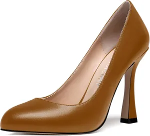 SKYSTERRY Womens Round Toe Casual Office Matte Slip On Spool High Heel Pumps Shoes 4 Inch