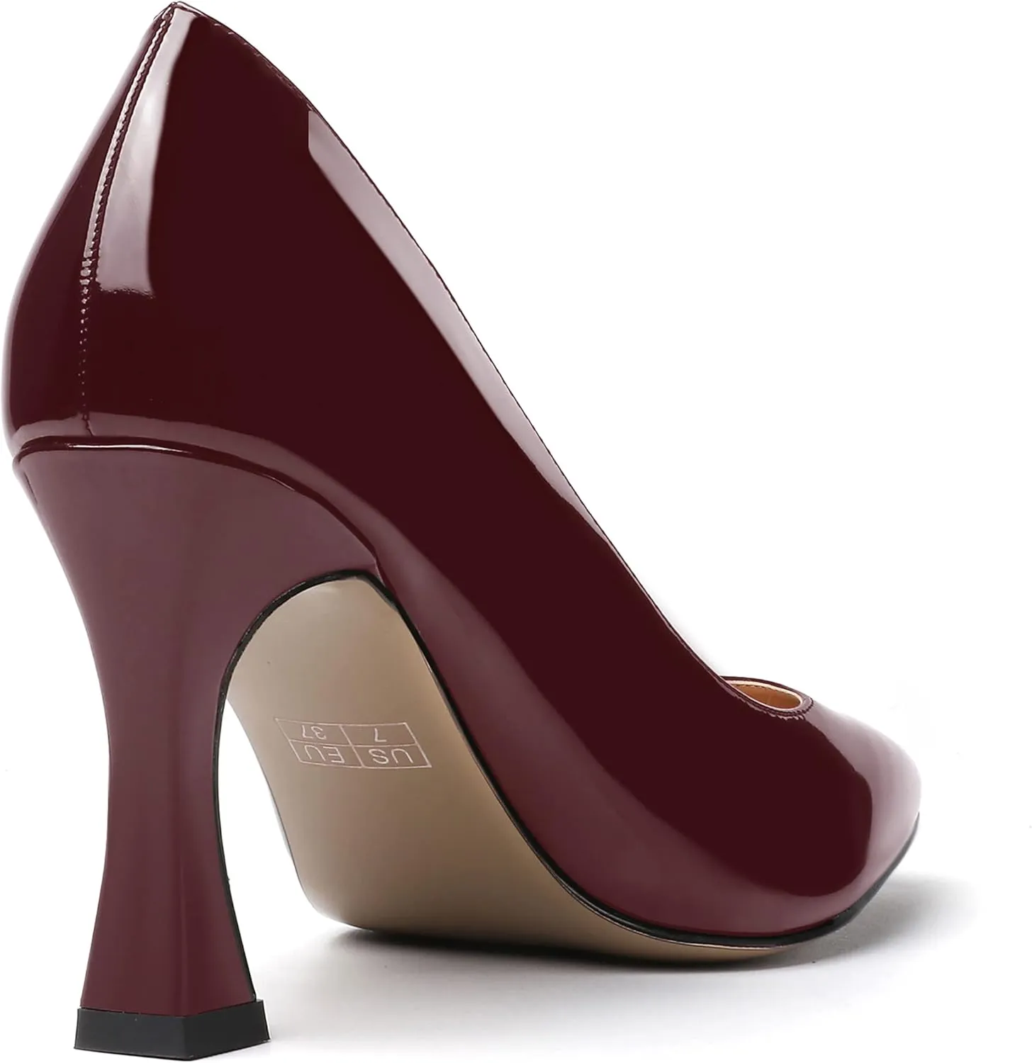 SKYSTERRY Women's Slip On Office Casual Square Toe Patent Spool High Heel Pumps Shoes 3.3 Inch