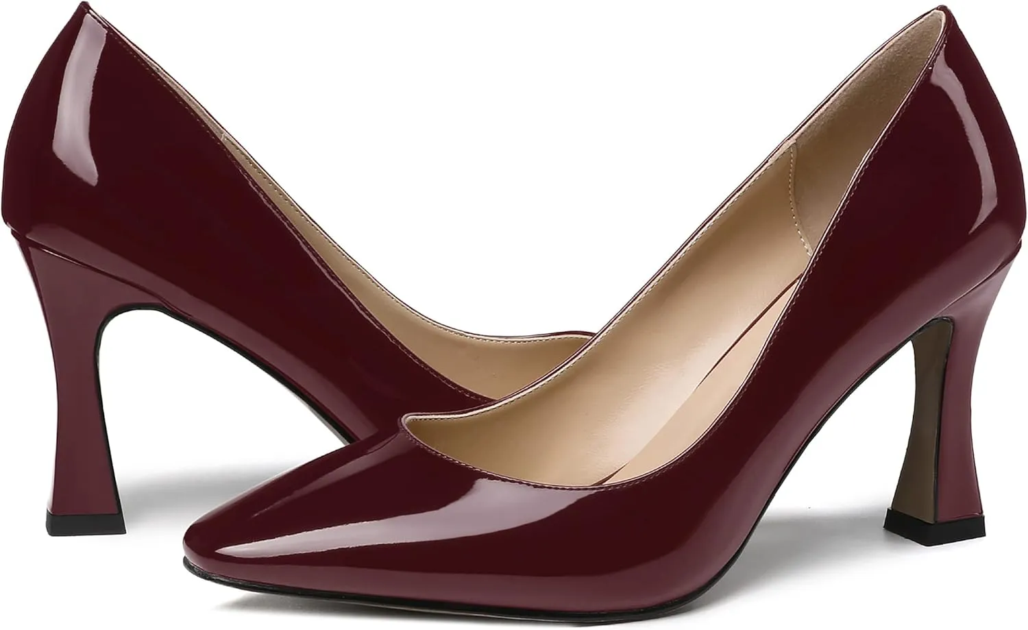 SKYSTERRY Women's Slip On Office Casual Square Toe Patent Spool High Heel Pumps Shoes 3.3 Inch