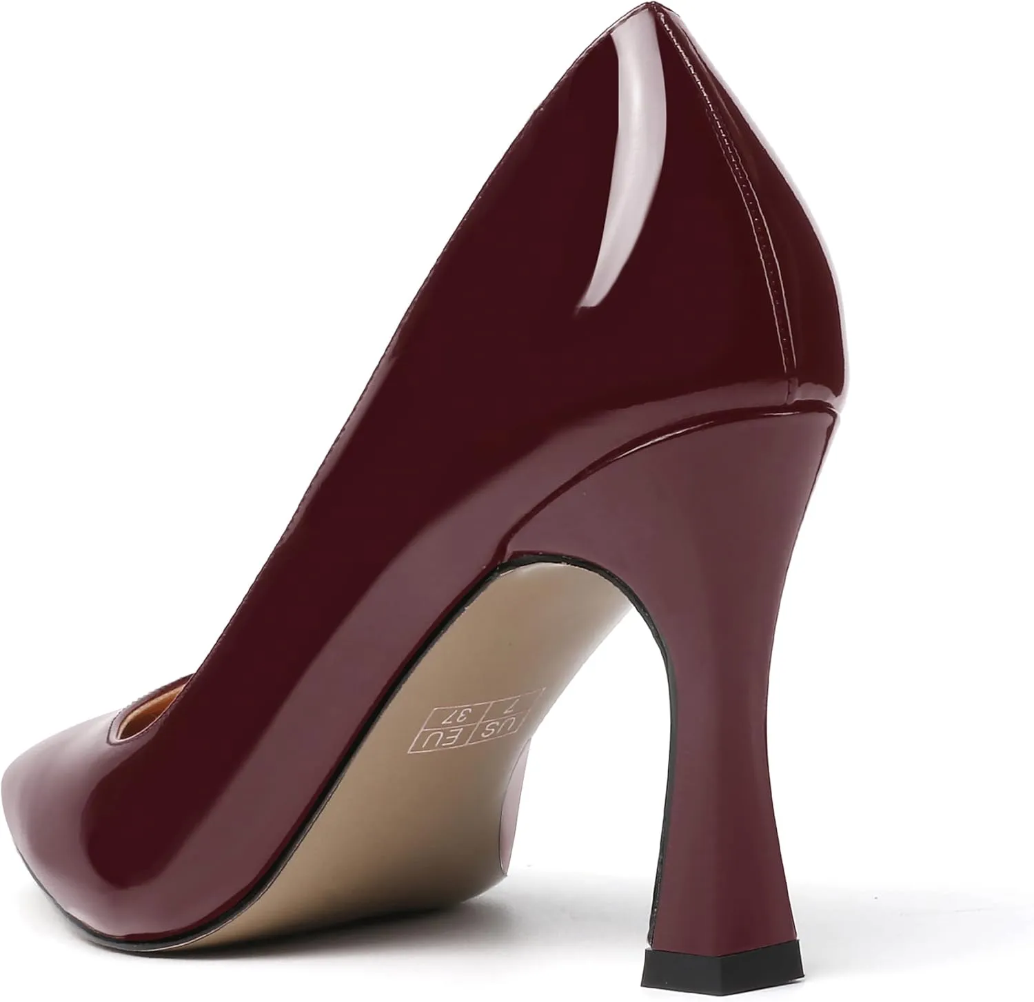 SKYSTERRY Women's Slip On Office Casual Square Toe Patent Spool High Heel Pumps Shoes 3.3 Inch