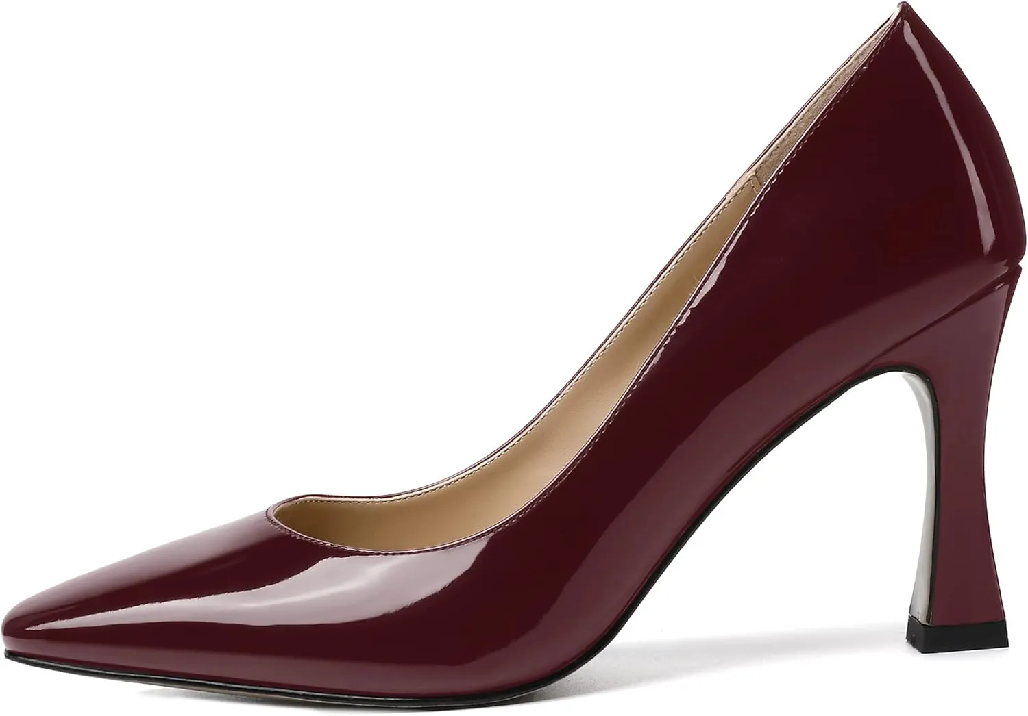 SKYSTERRY Women's Slip On Office Casual Square Toe Patent Spool High Heel Pumps Shoes 3.3 Inch