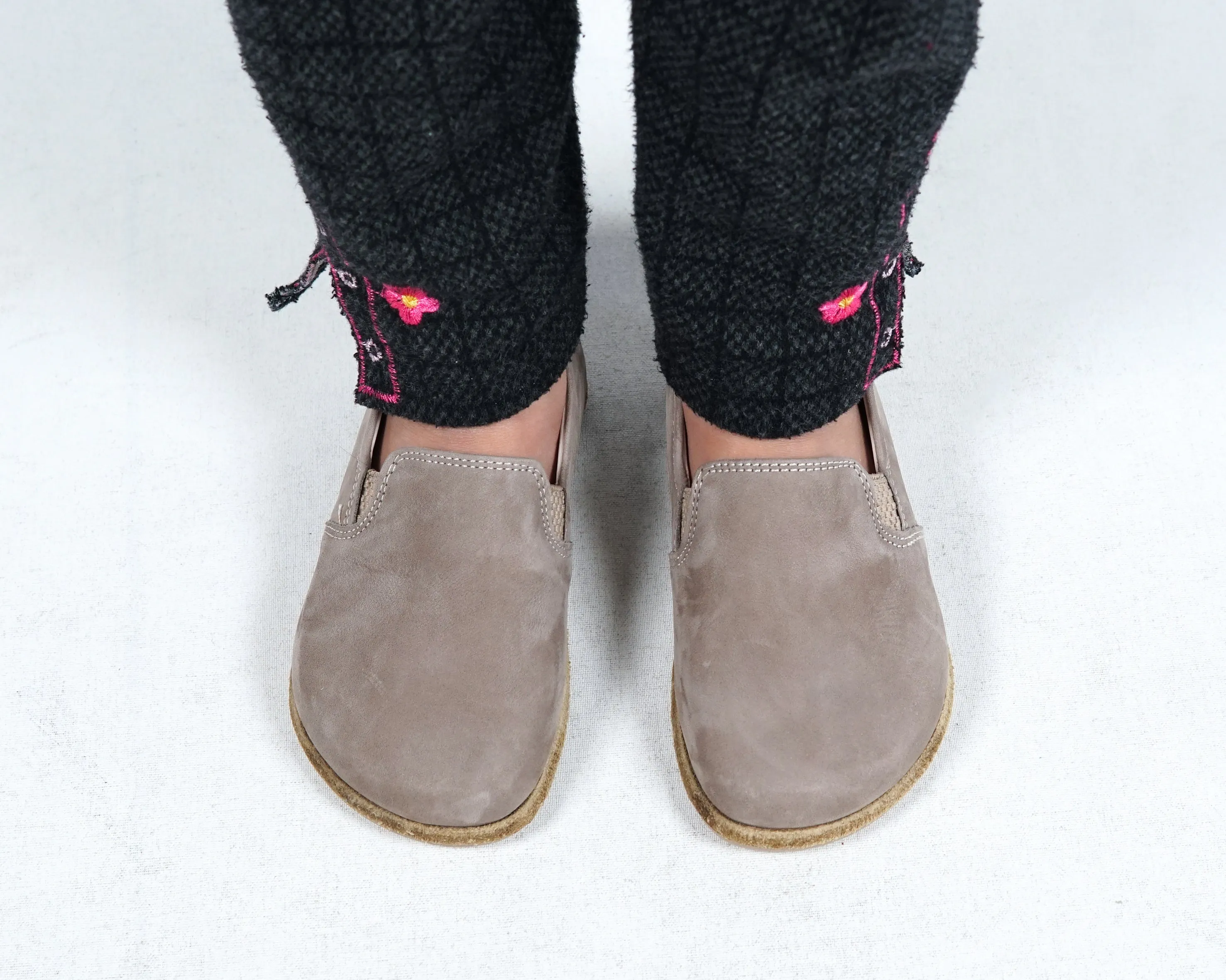 Smoked Kids Slip-On Wide Barefoot Shoes Nubuck Leather Handmade Leather & Rubber Sole