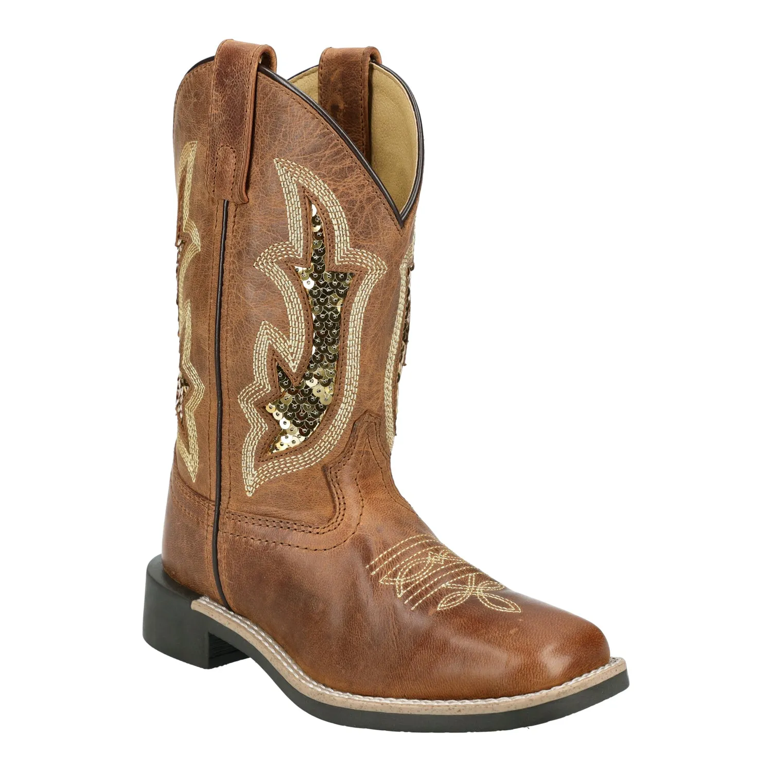 Smoky Mountain Boots Kids Girls Nevada Brown Oil/Gold Leather Cowboy Boots