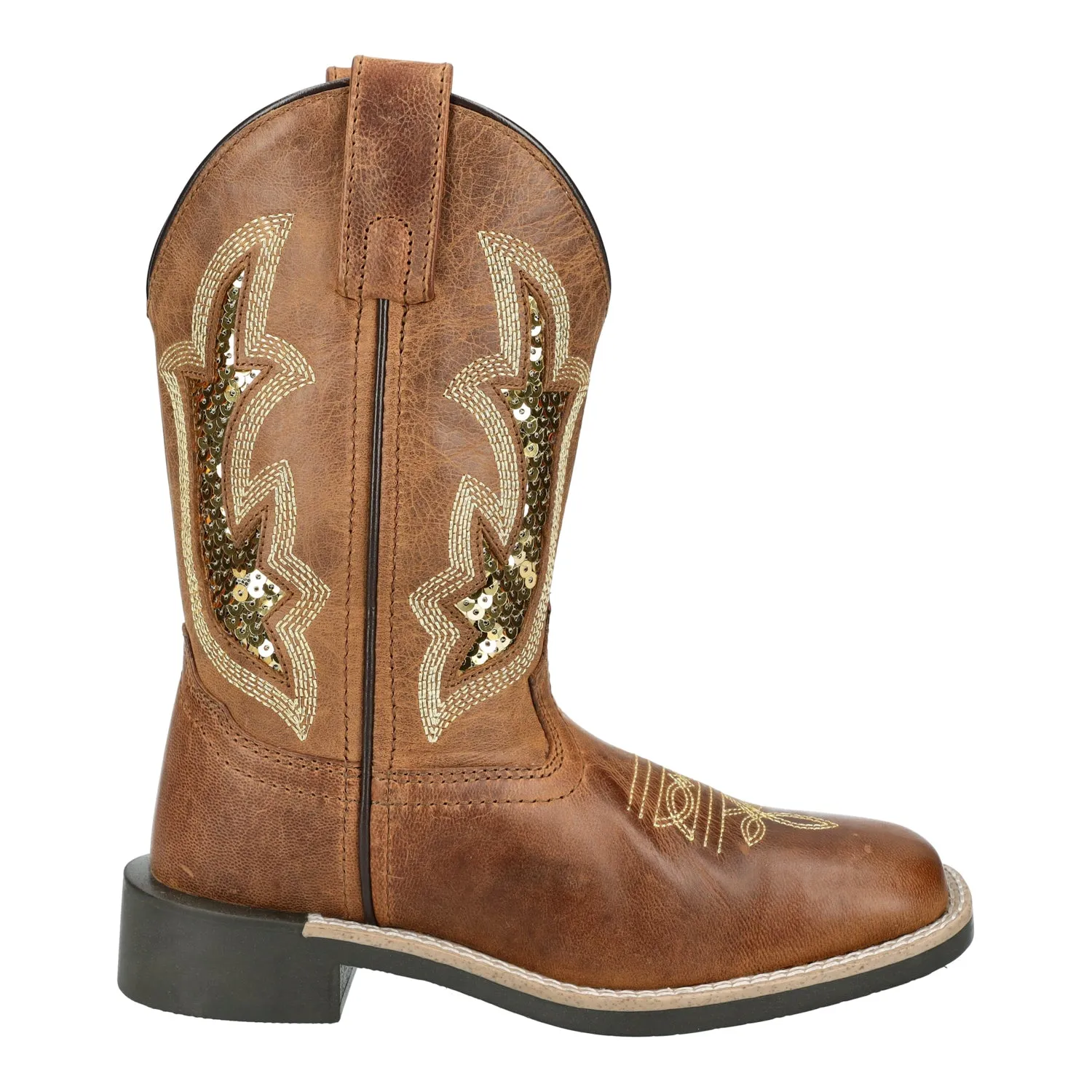 Smoky Mountain Boots Kids Girls Nevada Brown Oil/Gold Leather Cowboy Boots