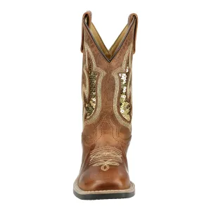 Smoky Mountain Boots Kids Girls Nevada Brown Oil/Gold Leather Cowboy Boots