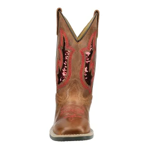 Smoky Mountain Boots Kids Girls Nevada Brown Oil/Red Leather Cowboy Boots