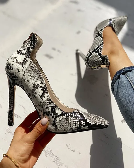 Snakeskin Print Thin Heeled Pumps