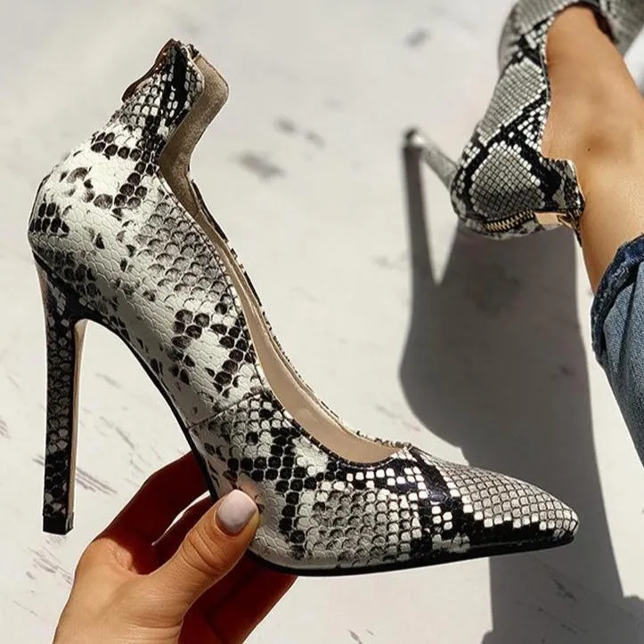 Snakeskin Print Thin Heeled Pumps