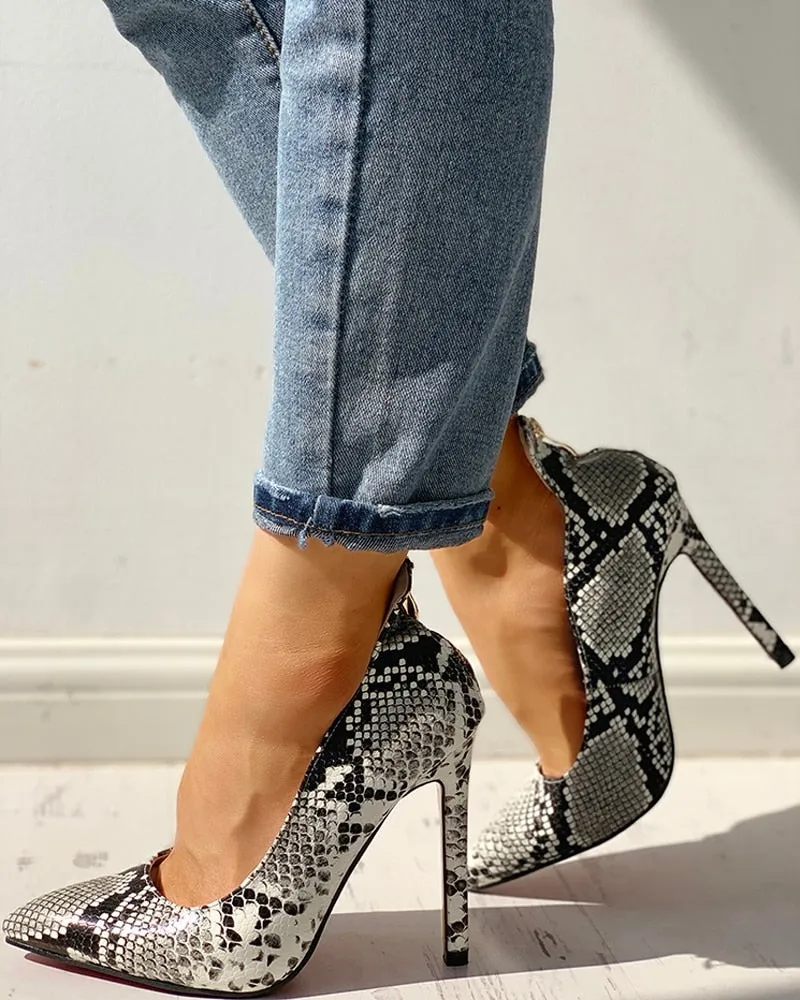 Snakeskin Print Thin Heeled Pumps