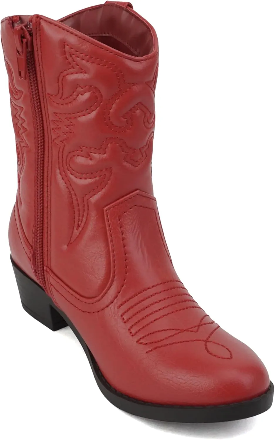 Soda RENO-2 Kids/Girls/Children Western Cowboy Stitched Pointe Toe Low Heel Ankle Mid Shaft Fashion Boots