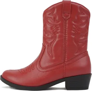 Soda RENO-2 Kids/Girls/Children Western Cowboy Stitched Pointe Toe Low Heel Ankle Mid Shaft Fashion Boots
