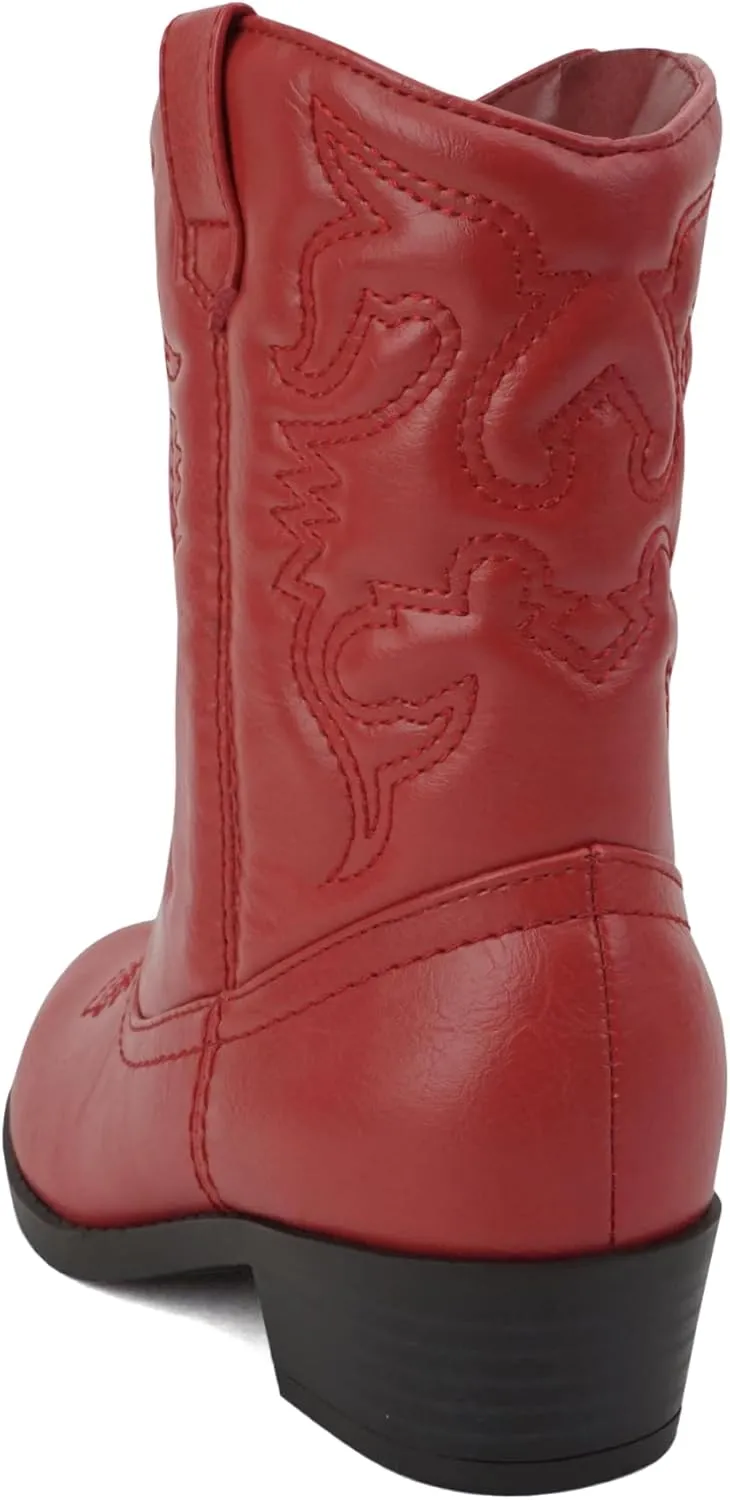Soda RENO-2 Kids/Girls/Children Western Cowboy Stitched Pointe Toe Low Heel Ankle Mid Shaft Fashion Boots