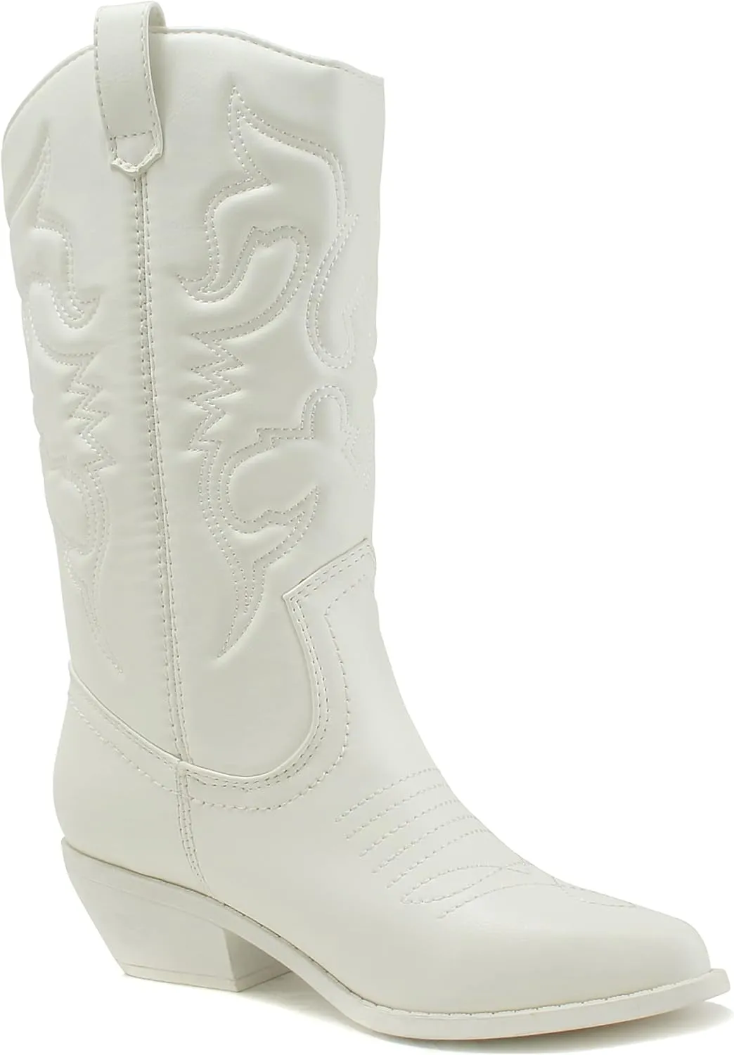 Soda RENO ~ Women Western Cowboy Stitched Pointe Toe Low Heel Ankle Mid Shaft Fashion Boots