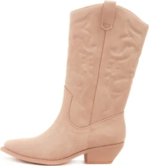 Soda RENO ~ Women Western Cowboy Stitched Pointe Toe Low Heel Ankle Mid Shaft Fashion Boots