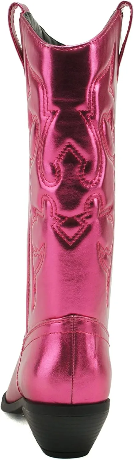 Soda RENO ~ Women Western Cowboy Stitched Pointe Toe Low Heel Ankle Mid Shaft Fashion Boots