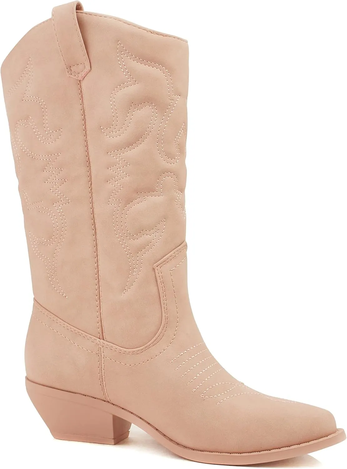Soda RENO ~ Women Western Cowboy Stitched Pointe Toe Low Heel Ankle Mid Shaft Fashion Boots