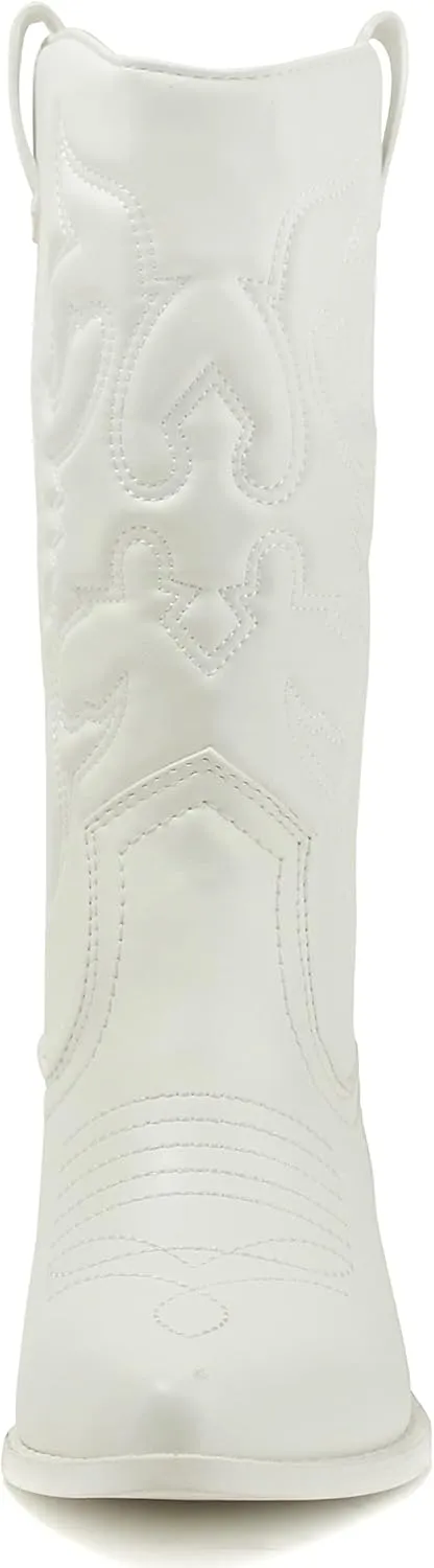 Soda RENO ~ Women Western Cowboy Stitched Pointe Toe Low Heel Ankle Mid Shaft Fashion Boots