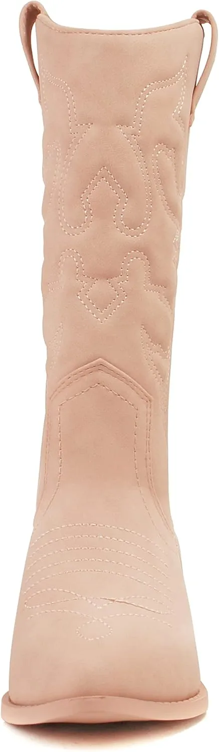 Soda RENO ~ Women Western Cowboy Stitched Pointe Toe Low Heel Ankle Mid Shaft Fashion Boots