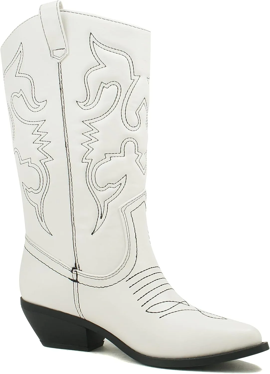 Soda RENO ~ Women Western Cowboy Stitched Pointe Toe Low Heel Ankle Mid Shaft Fashion Boots