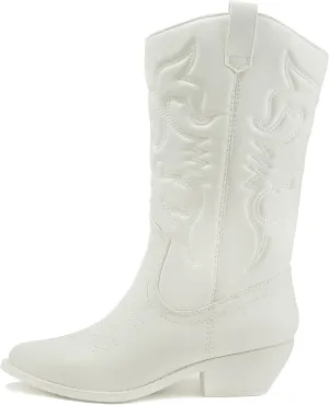 Soda RENO ~ Women Western Cowboy Stitched Pointe Toe Low Heel Ankle Mid Shaft Fashion Boots