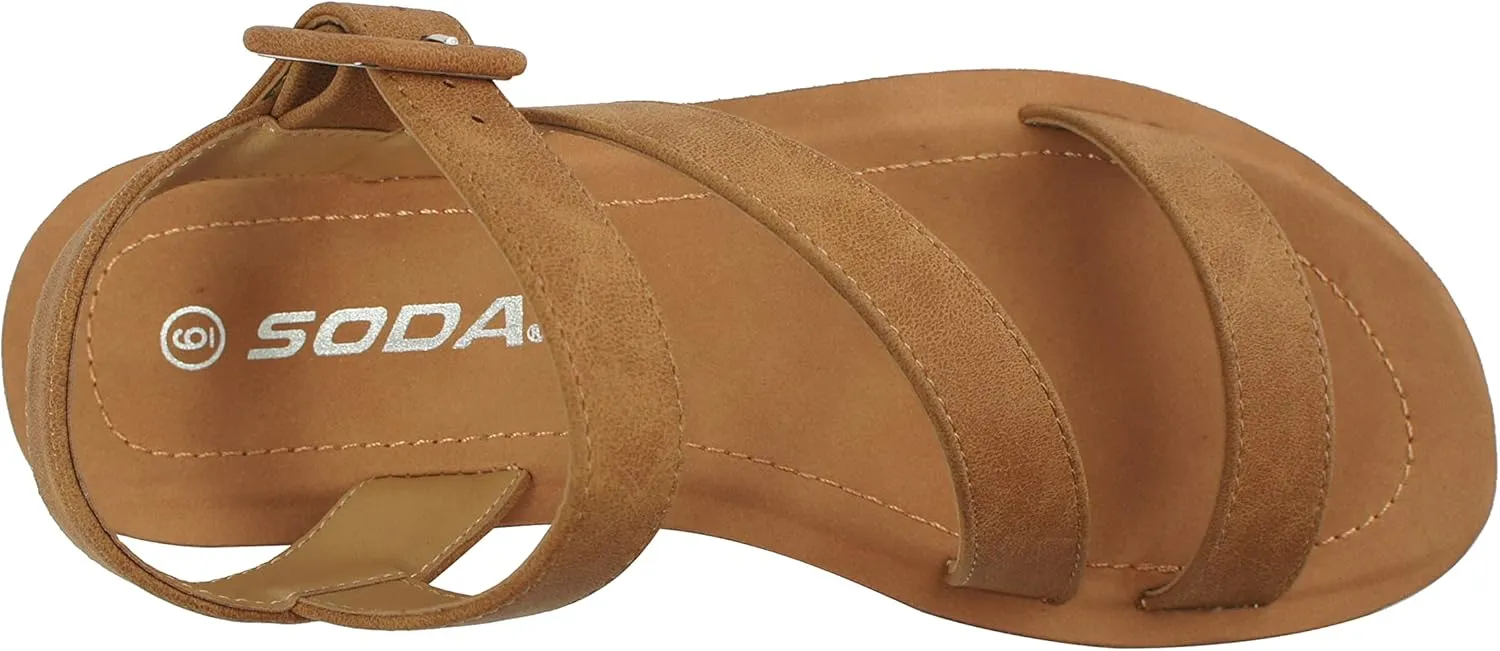 Soda SOCIETY - Cute and trendy fashionable flat strap sandals with side buckle clasp Summer Spring Beach Shoes for Women Girls & Teens