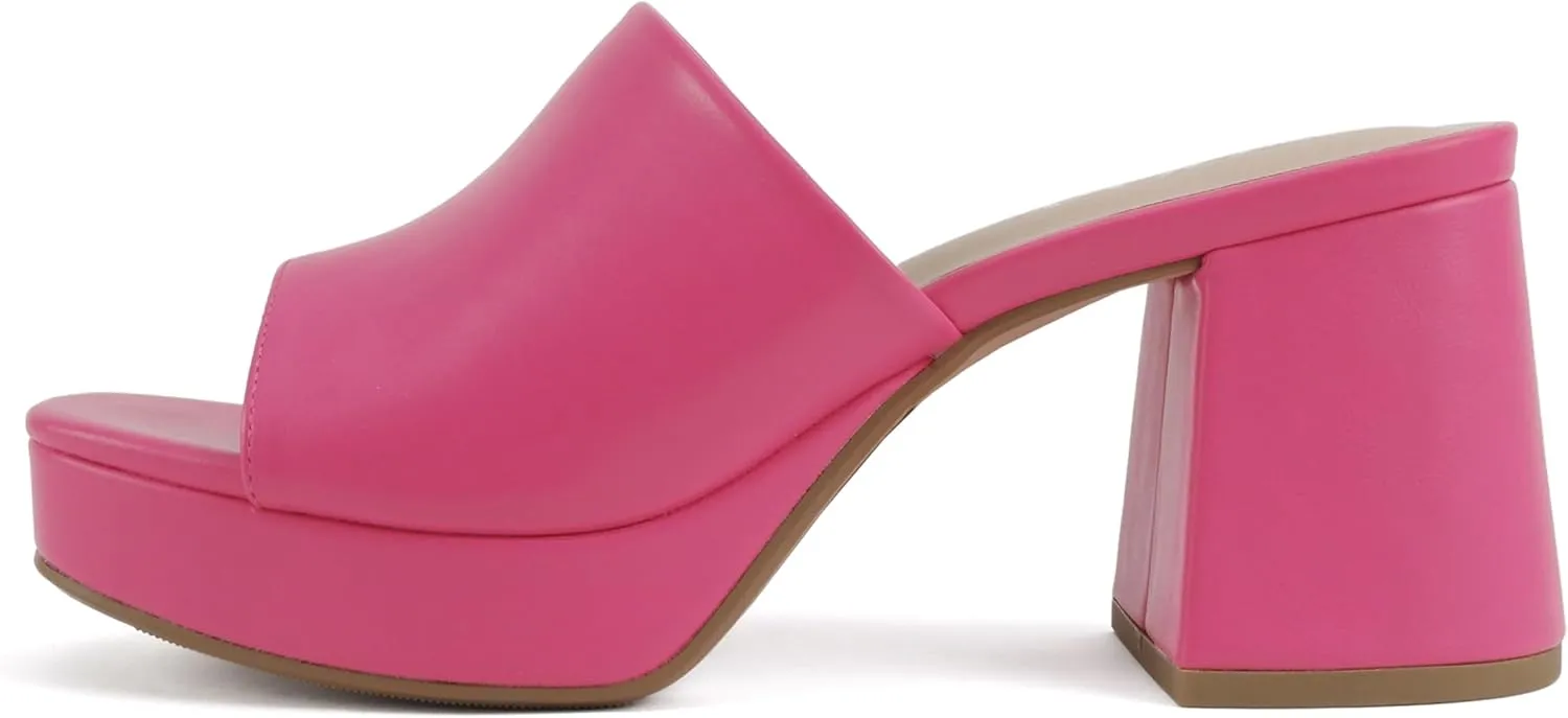 Soda “Zafer” ~ Women Square Toe Single Band Upper Medium Heel Platform Slide Sandal