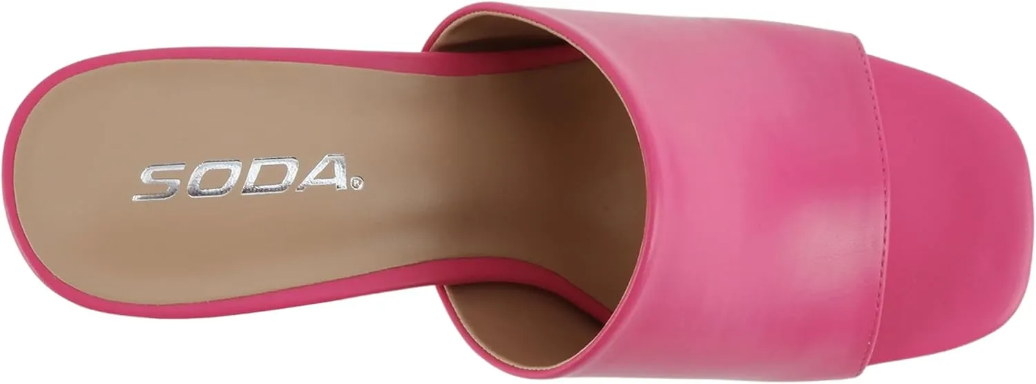 Soda “Zafer” ~ Women Square Toe Single Band Upper Medium Heel Platform Slide Sandal