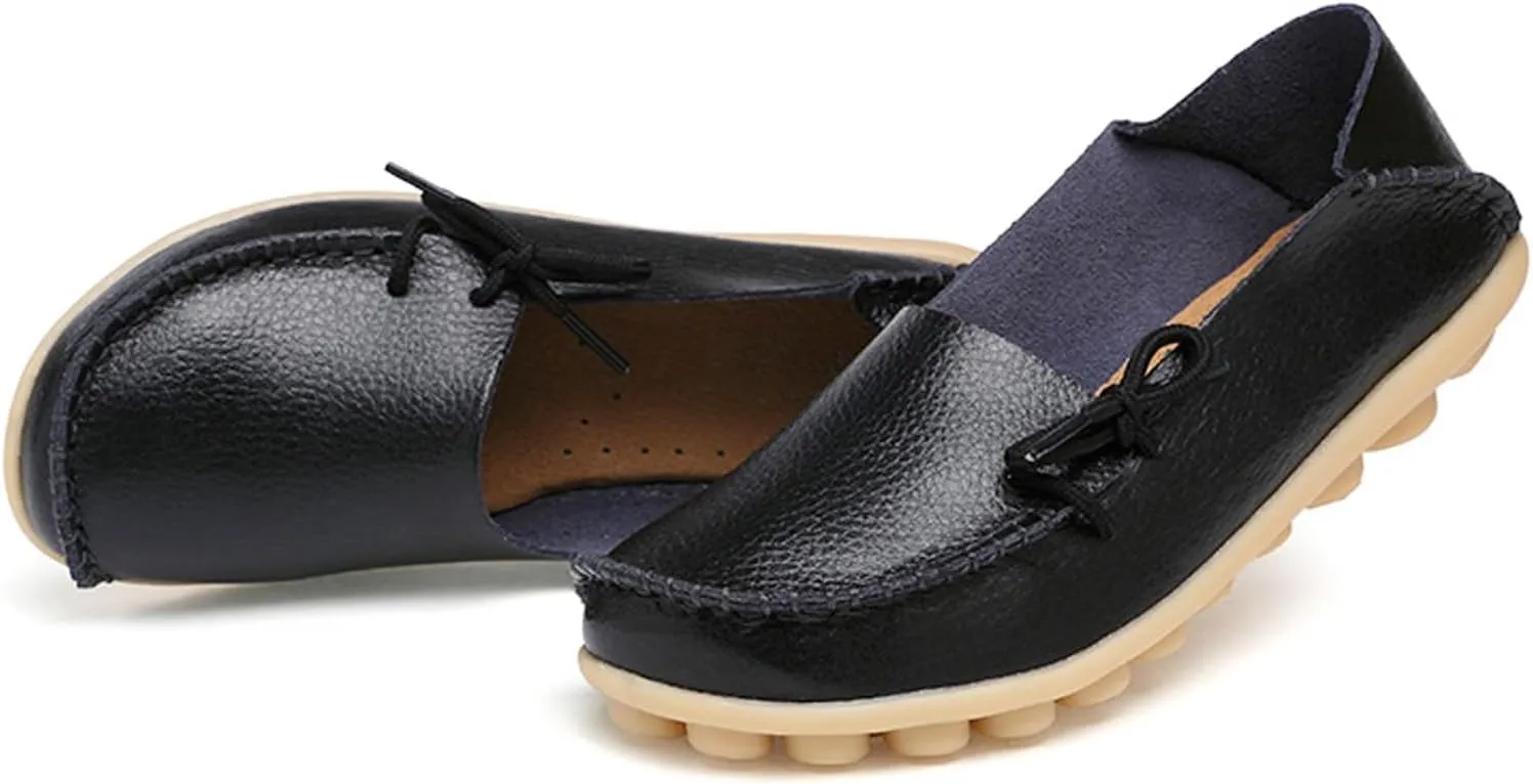 Solaud Women's Driving Moccasins Loafers Casual Round Toe Soft Comfortable Leather Loafers Breathable Slip On Walking Shoes
