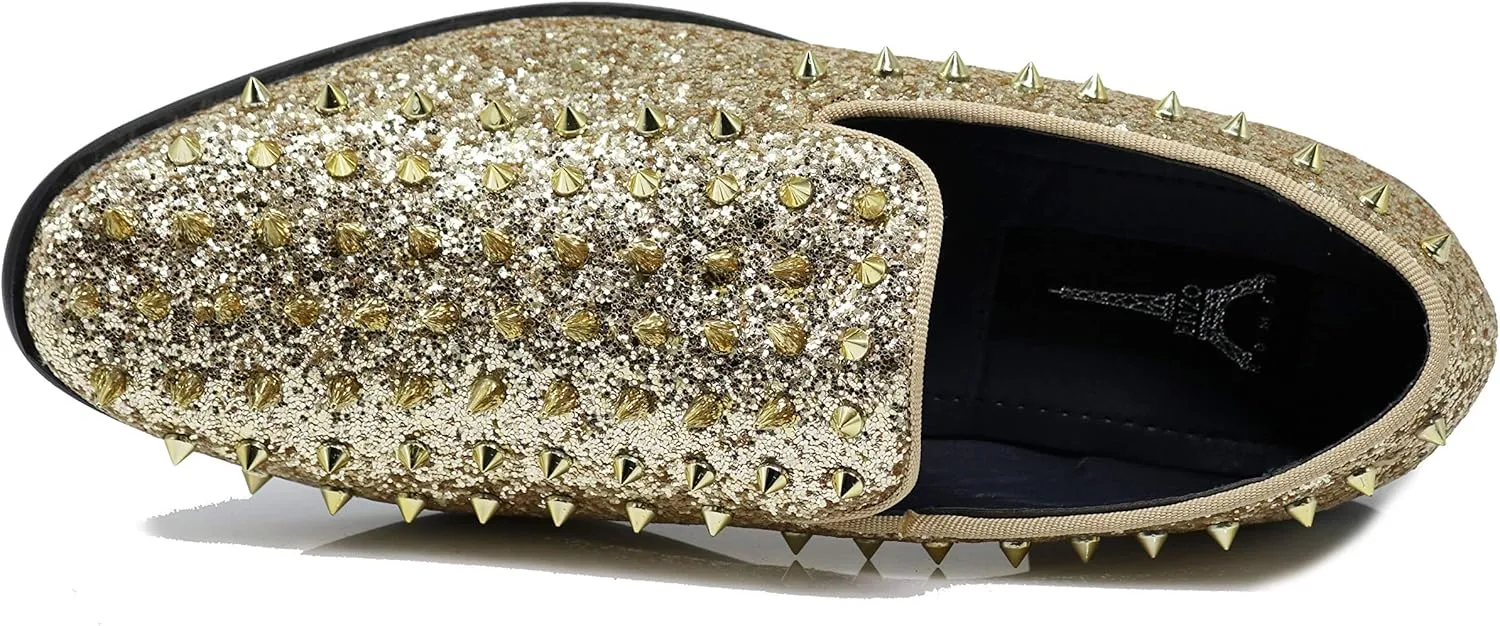 SPK09 Men's Vintage Spike Dress Loafers Slip On Fashion Shoes Classic Tuxedo Dress Shoes