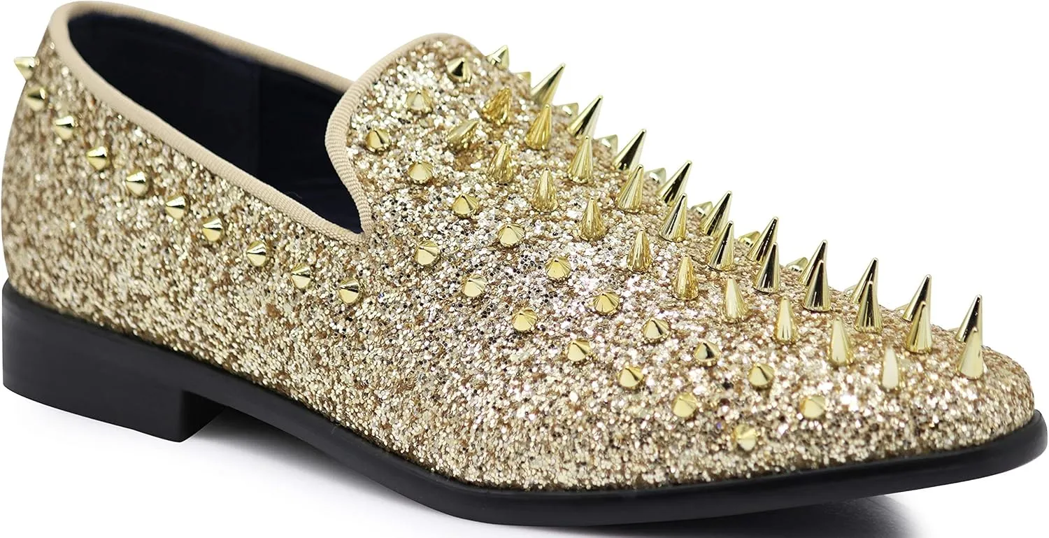 SPK09 Men's Vintage Spike Dress Loafers Slip On Fashion Shoes Classic Tuxedo Dress Shoes