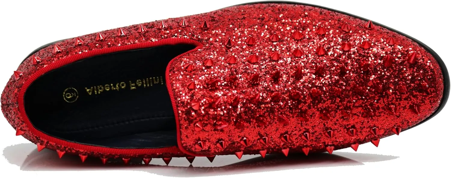 SPK16 Men's Vintage Spike Dress Loafers Slip On Fashion Shoes Classic Tuxedo Dress Shoes