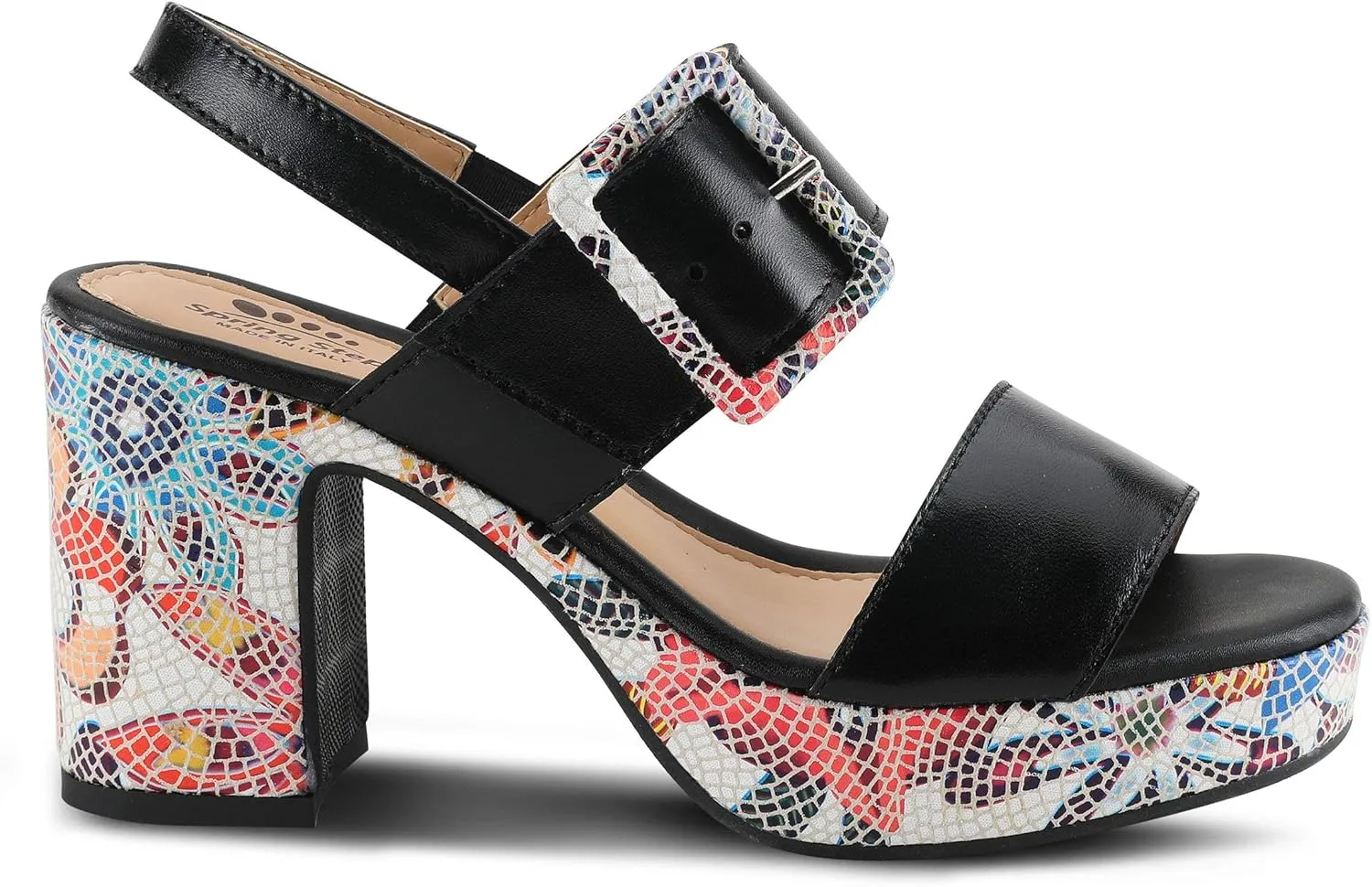 Spring Step Azucar Women's Sandal with Leather Upper and Mosaic Block Heel