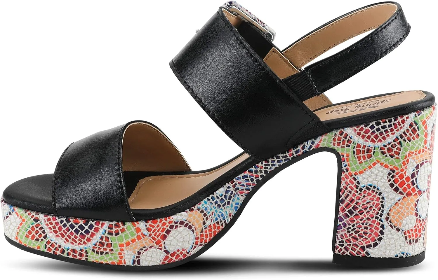 Spring Step Azucar Women's Sandal with Leather Upper and Mosaic Block Heel