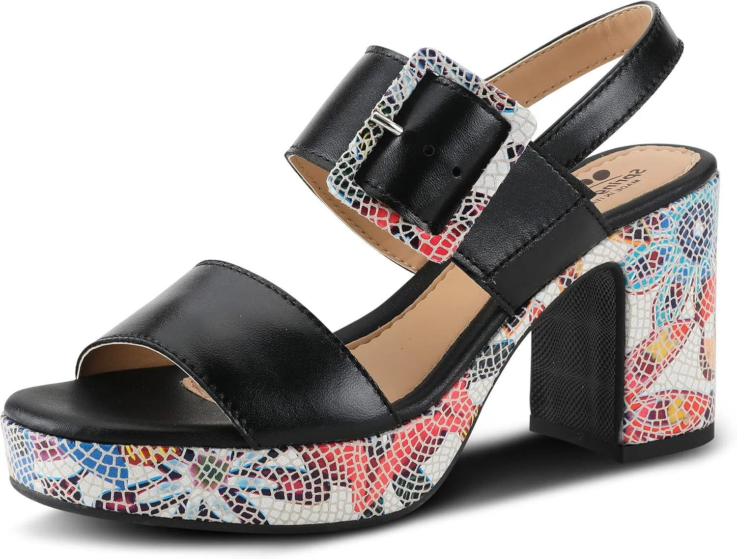 Spring Step Azucar Women's Sandal with Leather Upper and Mosaic Block Heel