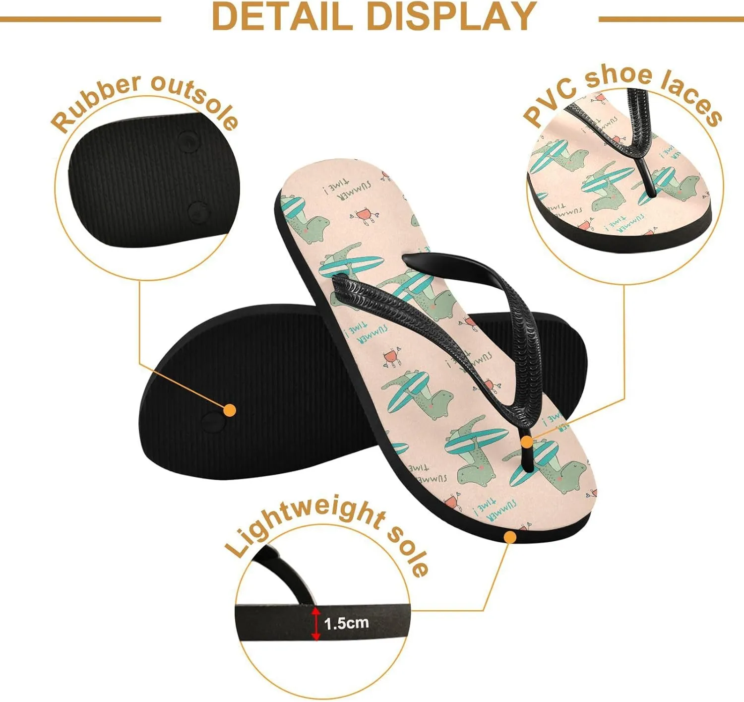 SPRIPORT Cartoon Crocodile Surfboard Slim Flip Flops for Women Men Comfortable Casual Thong Cushion Sandals with Non-Slip Rubber Sole Outdoor Sandals for Beach Summer Walking