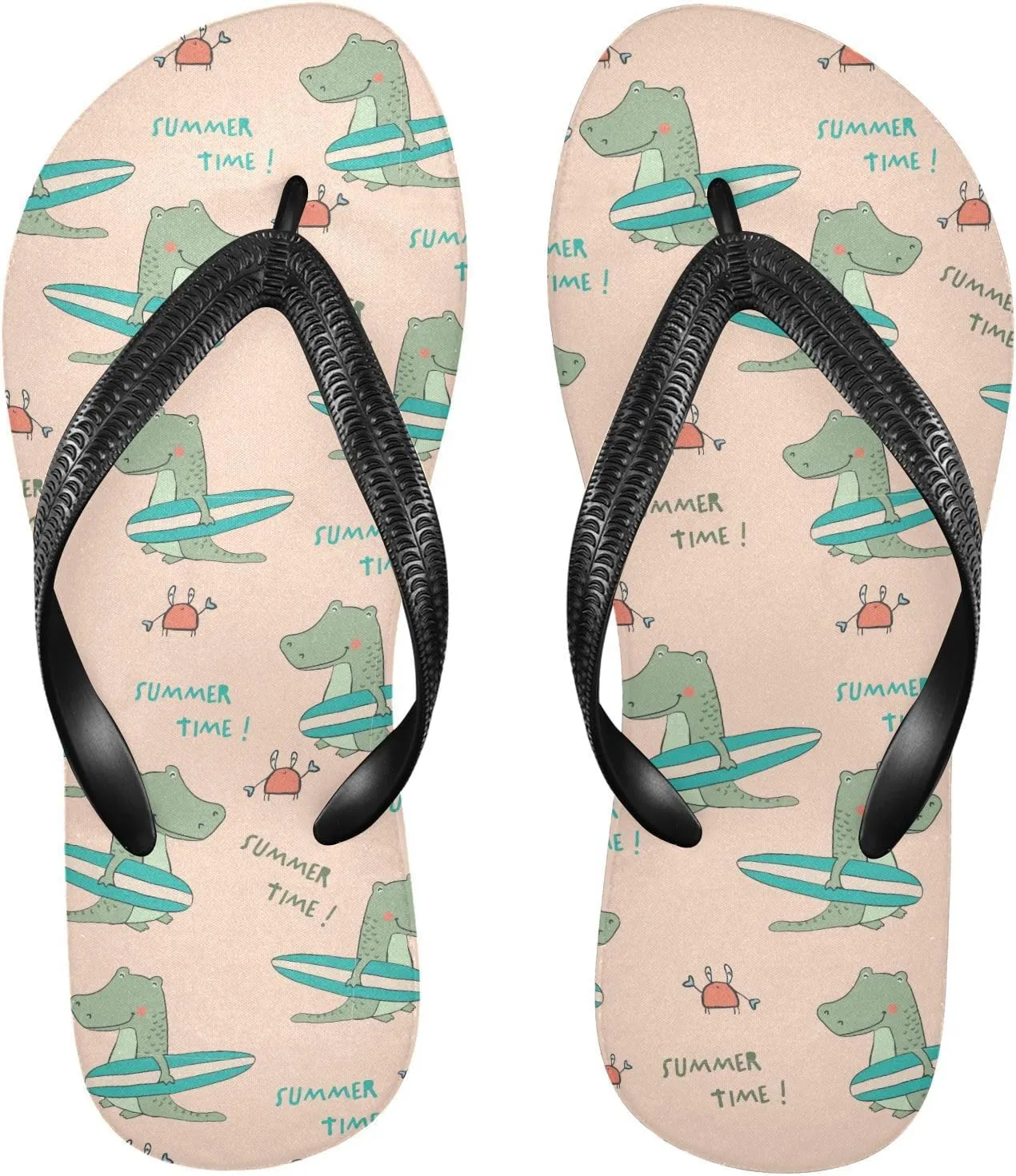 SPRIPORT Cartoon Crocodile Surfboard Slim Flip Flops for Women Men Comfortable Casual Thong Cushion Sandals with Non-Slip Rubber Sole Outdoor Sandals for Beach Summer Walking