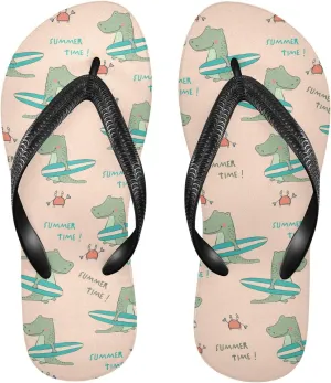 SPRIPORT Cartoon Crocodile Surfboard Slim Flip Flops for Women Men Comfortable Casual Thong Cushion Sandals with Non-Slip Rubber Sole Outdoor Sandals for Beach Summer Walking