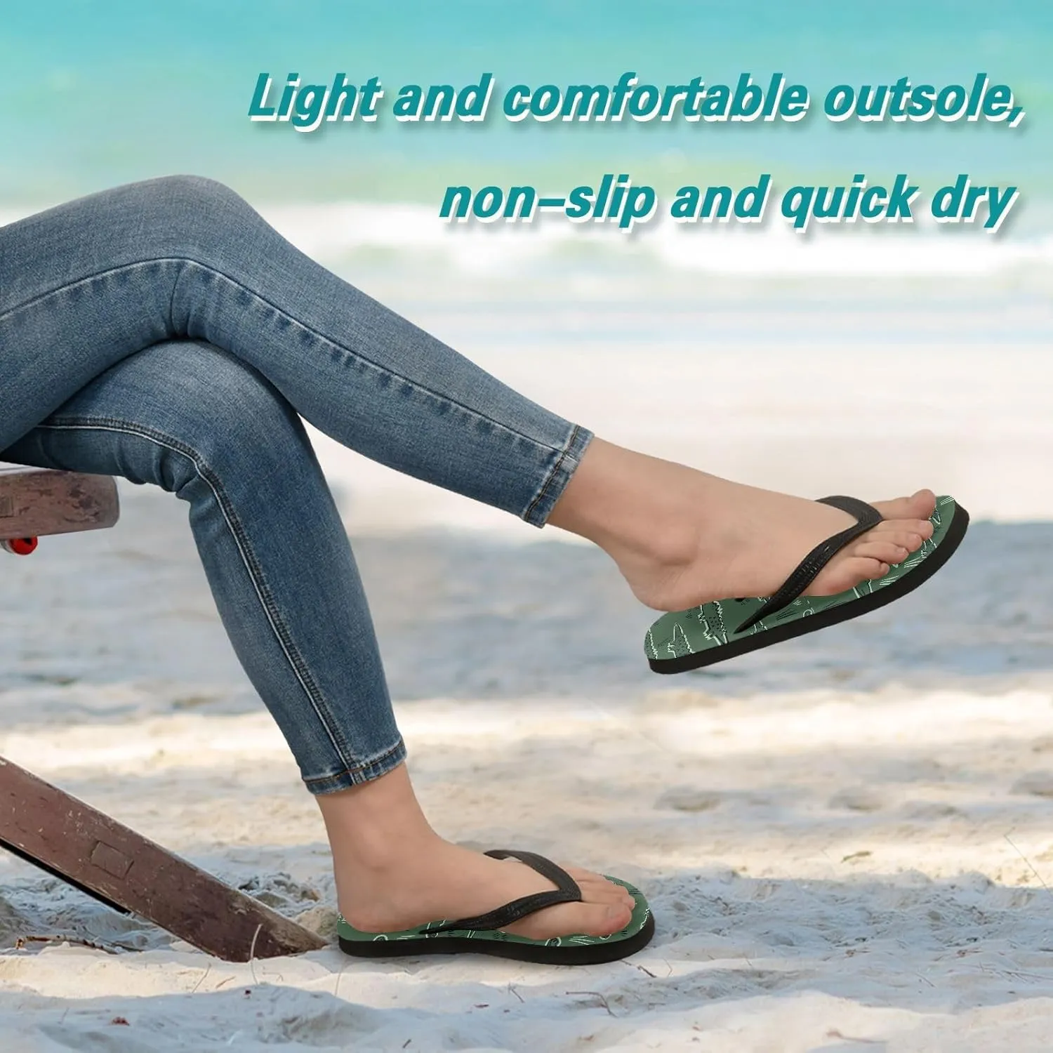 SPRIPORT Cartoon Crocodiles Grass Green Slim Flip Flops for Women Men Comfortable Casual Thong Cushion Sandals with Non-Slip Rubber Sole Outdoor Sandals for Beach Summer Walking
