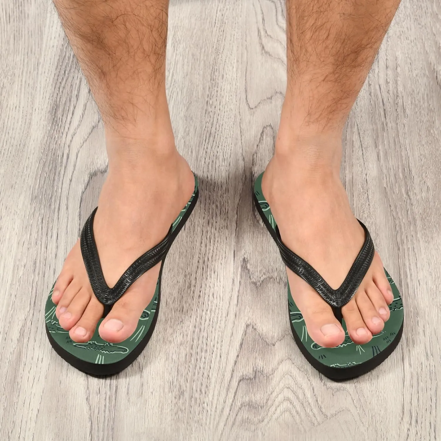 SPRIPORT Cartoon Crocodiles Grass Green Slim Flip Flops for Women Men Comfortable Casual Thong Cushion Sandals with Non-Slip Rubber Sole Outdoor Sandals for Beach Summer Walking