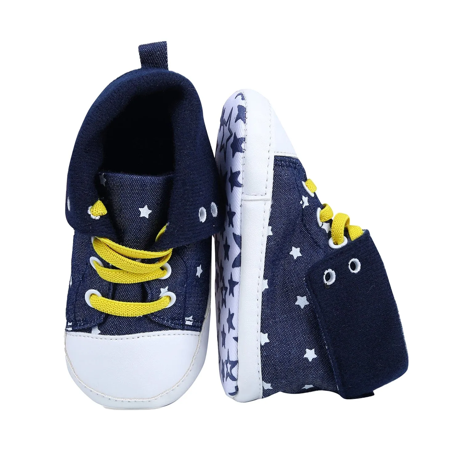 Star High Top Foldable Denim Casual Sneaker Booties - Blue
