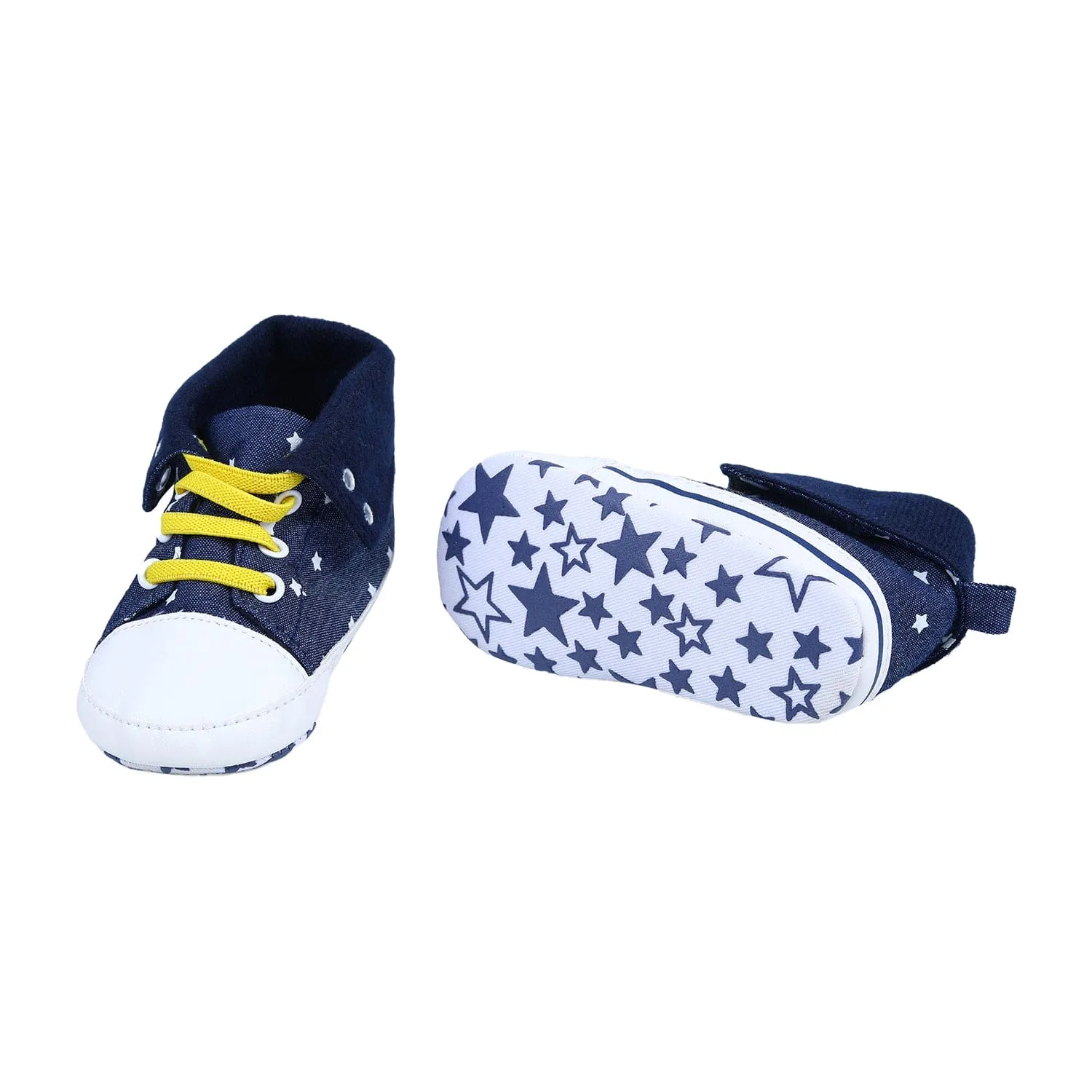 Star High Top Foldable Denim Casual Sneaker Booties - Blue