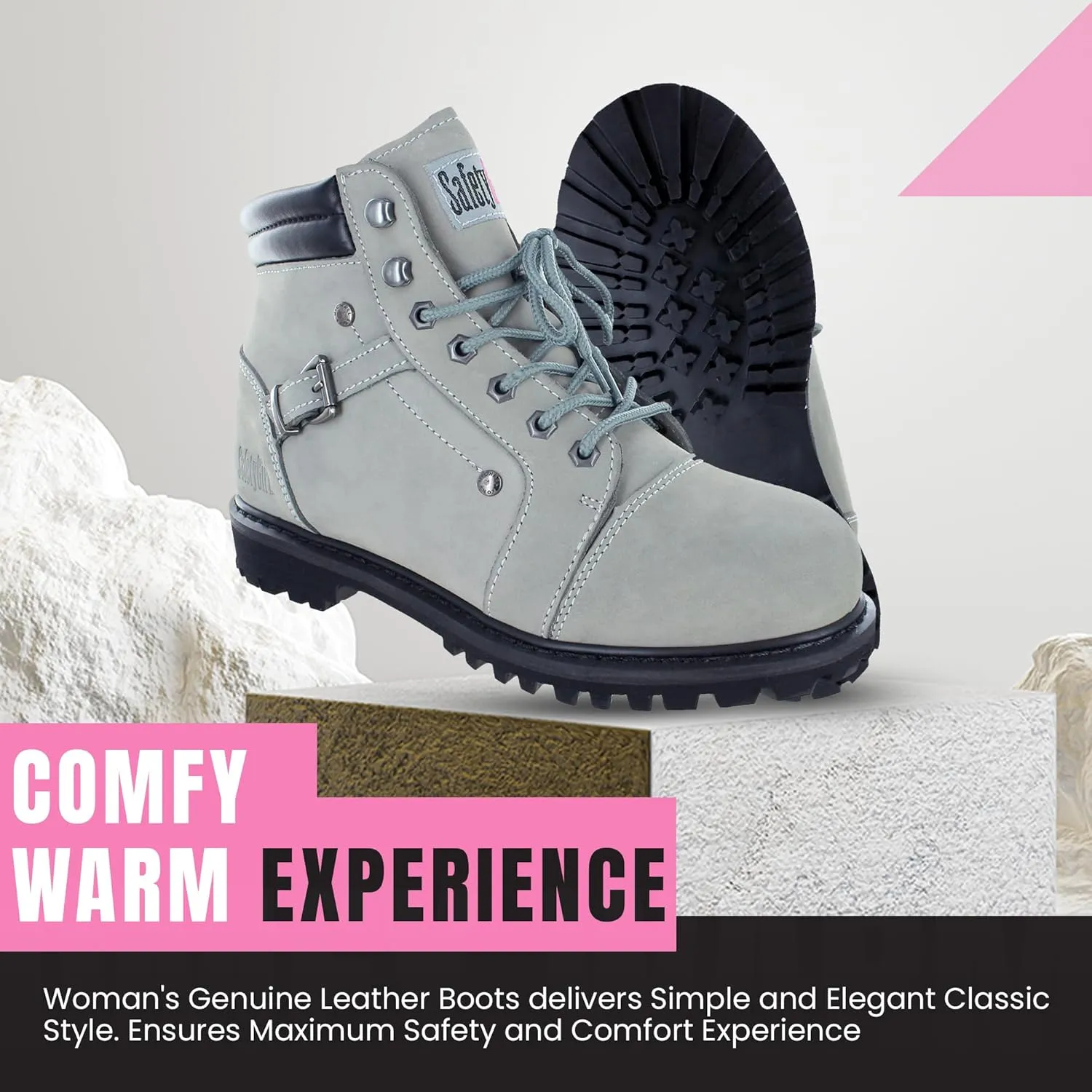 Steel Toe Boots for Women - Light Gray - 7.5M | Waterproof Women's Fusion Work Boots | Leather Work Boots | Rugged Goodyear Welt Construction | Oil Resistant Outsoles & Cushioned Insoles