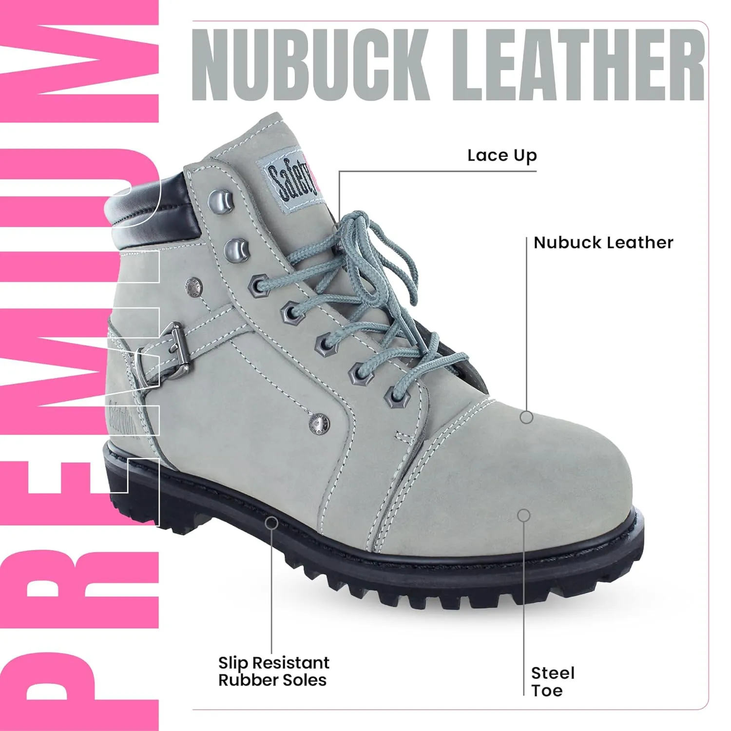 Steel Toe Boots for Women - Light Gray - 7.5M | Waterproof Women's Fusion Work Boots | Leather Work Boots | Rugged Goodyear Welt Construction | Oil Resistant Outsoles & Cushioned Insoles