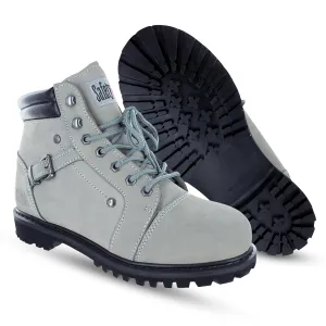 Steel Toe Boots for Women - Light Gray - 7.5M | Waterproof Women's Fusion Work Boots | Leather Work Boots | Rugged Goodyear Welt Construction | Oil Resistant Outsoles & Cushioned Insoles