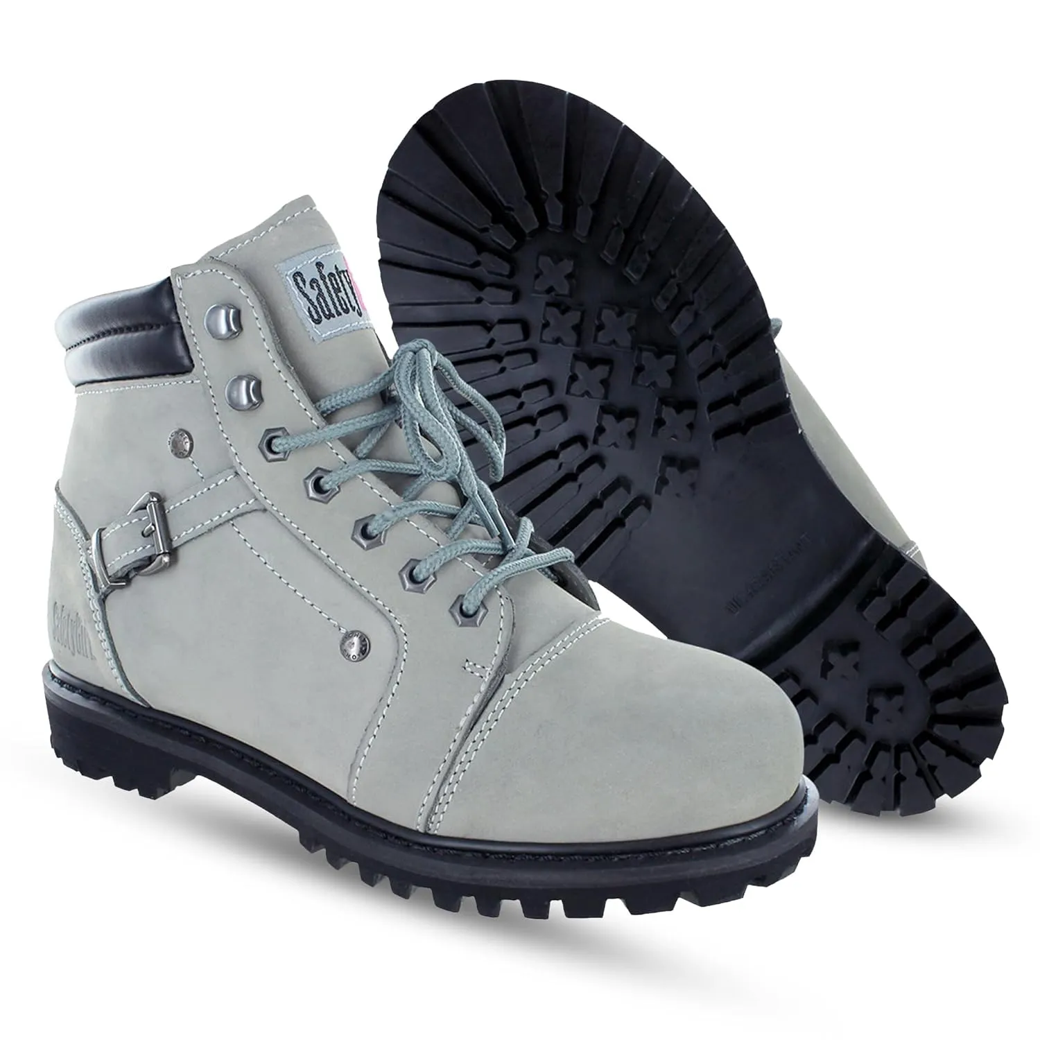 Steel Toe Boots for Women - Light Gray - 7.5M | Waterproof Women's Fusion Work Boots | Leather Work Boots | Rugged Goodyear Welt Construction | Oil Resistant Outsoles & Cushioned Insoles