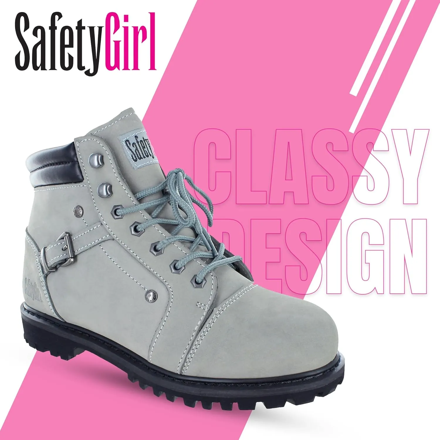 Steel Toe Boots for Women - Light Gray - 7.5M | Waterproof Women's Fusion Work Boots | Leather Work Boots | Rugged Goodyear Welt Construction | Oil Resistant Outsoles & Cushioned Insoles